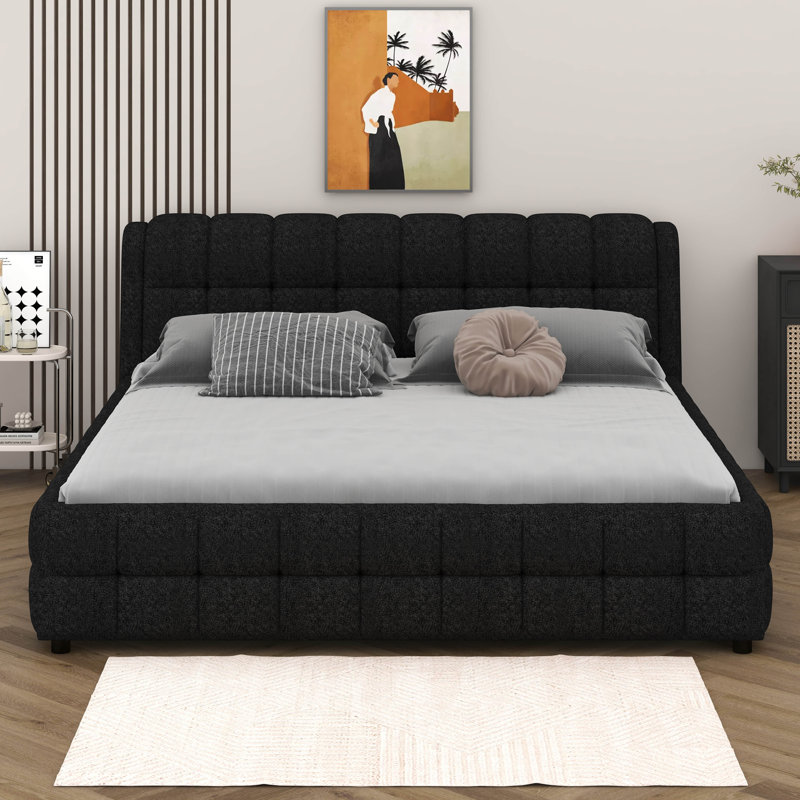 Très grand lit plateforme tapissier, aucun sommier requis, assemblage facile, Noir