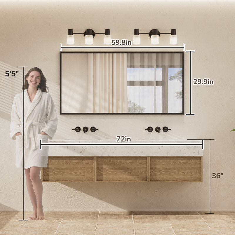 Miroir de salle de bain rectangulaire, 60 po x 30 po, Nickel brossé