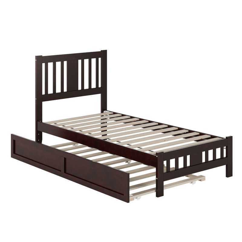 Lit plateforme en bois massif Anakin avec lit gigogne assorti, Simple, Espresso
