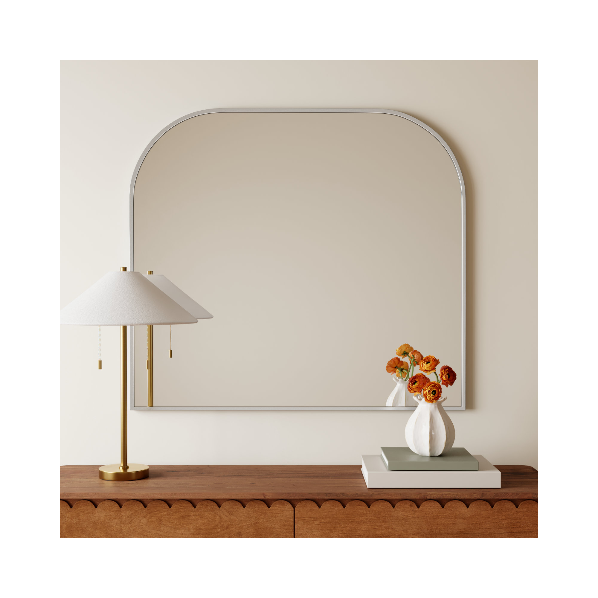 Sabine Metal Wide Arch Wall Mirror, 38" x 42", Silver