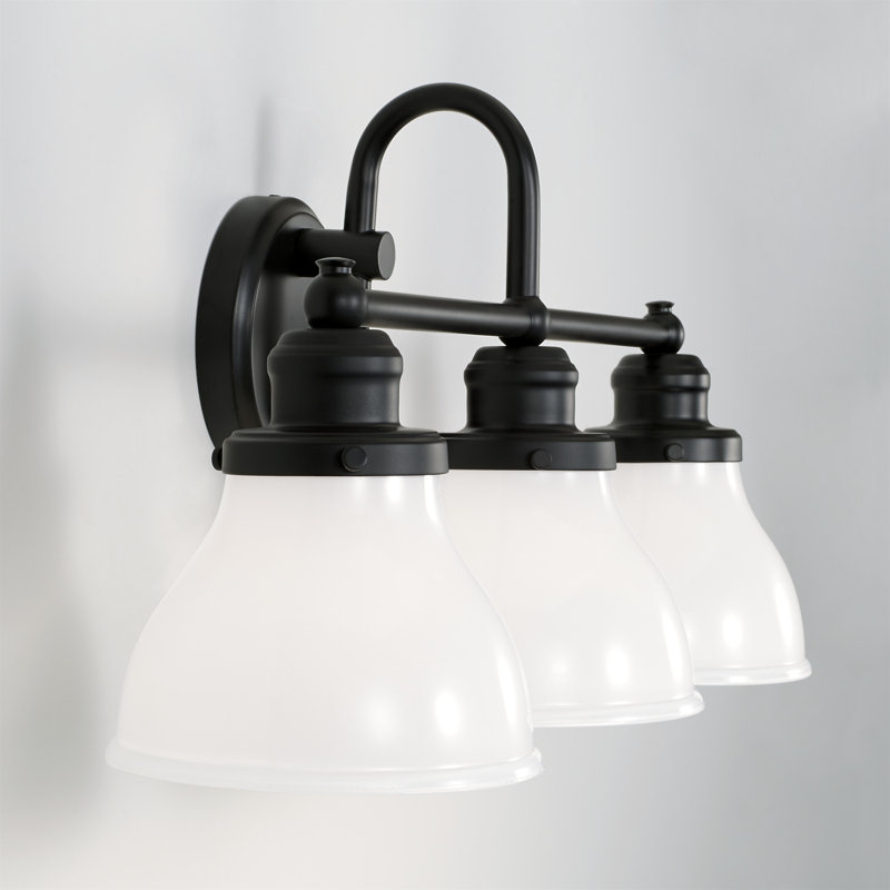 3-Light Milk Glass Vanity In Matte Black, Milk
