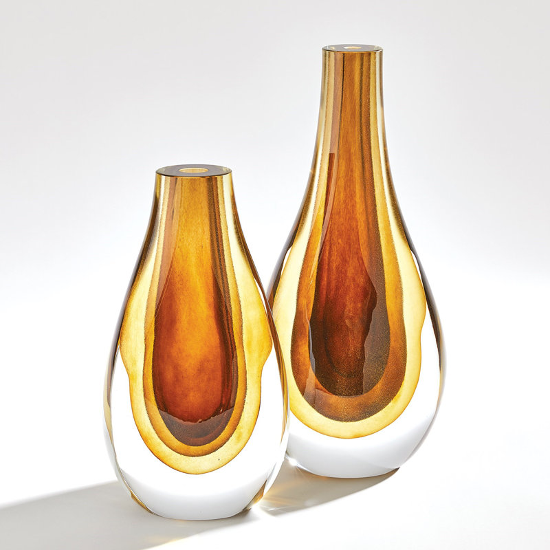 Gradient Handmade Glass Table Vase, 12" H x 6.5" W x 4.5" D