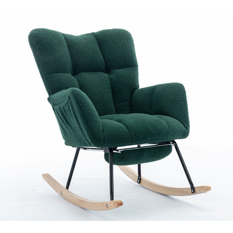 Chaise berçante en tissu avec repose-pieds Teddy, Vert
