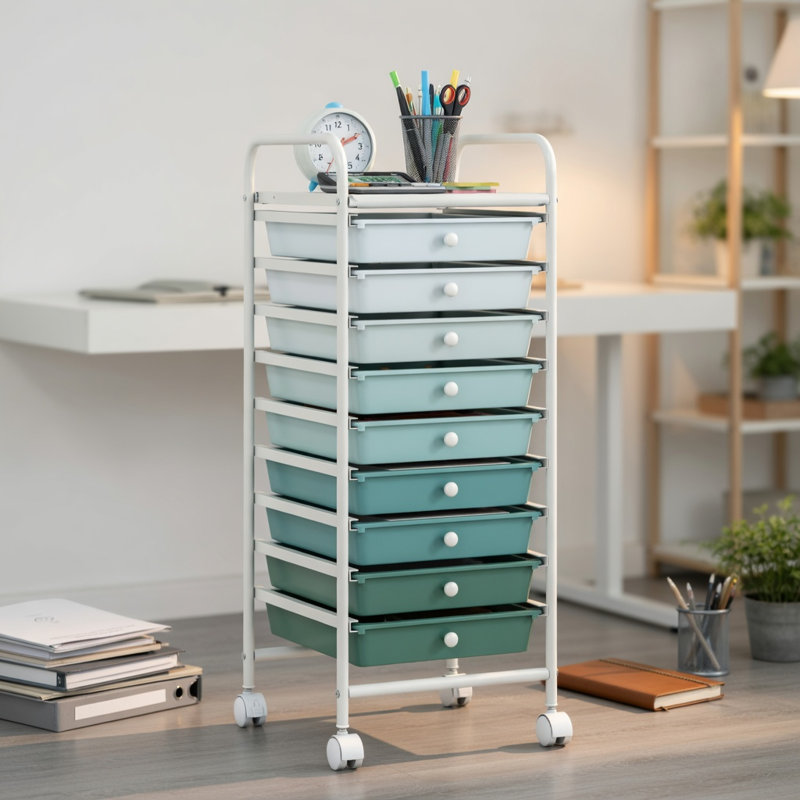  Chariot de rangement roulant à 10 tiroirs avec roulettes verrouillables, structure en acier robuste, tiroirs coulissants pour la maison, le bureau et le garage, vert lime