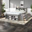 Lit double gris en bois de pin avec rangement et design moderne