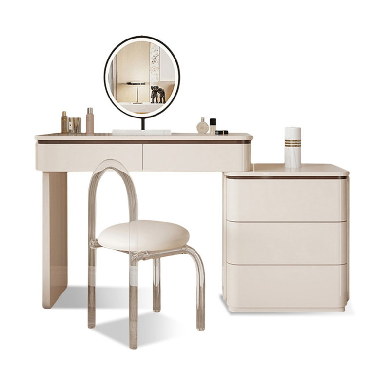 Coiffeuse de maquillage avec miroir lumineux, 5 tiroirs, prise de courant