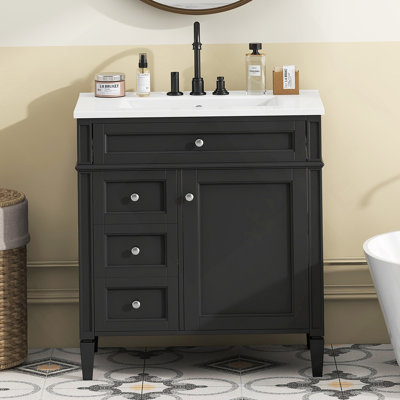 Meuble-lavabo de salle de bain 30 po avec lavabo supérieur, meuble-lavabo moderne avec 2 tiroirs et tiroir basculant, meuble-lavabo simple