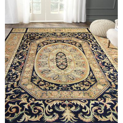 Tapis Raziya teint à la main bleu marine - brun clair, 9 pi 2 po x 12 pi 6 po