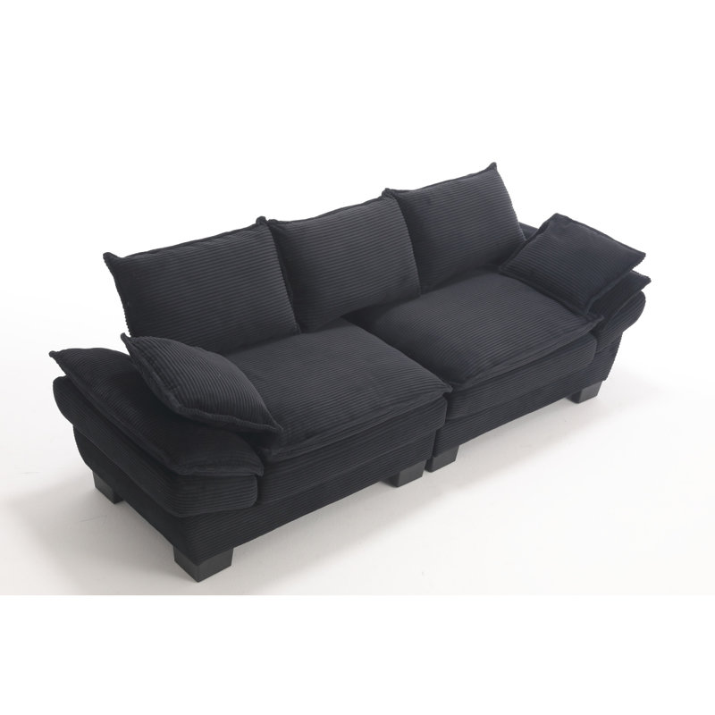 Canapé moderne à 3 places en velours côtelé avec deux coussins pour petits espaces, Noir