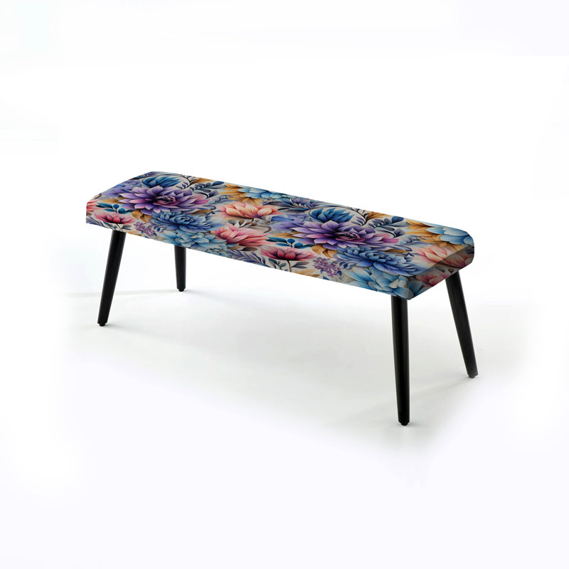 «Mayol Watercolor Damask Dream» - Banc rembourré floral noir