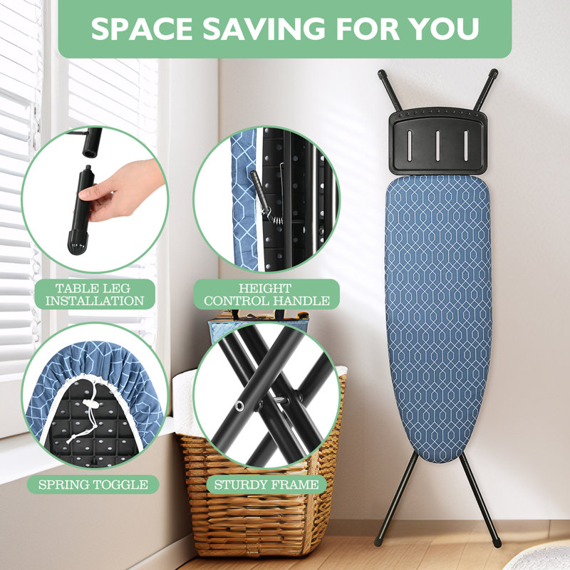 Metal Ironing Board with Iron Rest Heat Resistant Covers, Seven-Level Adjustable Heights Iron Board