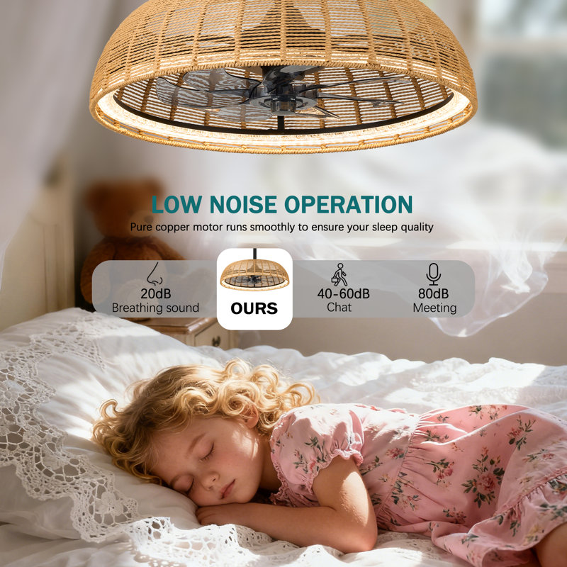 21" Rattan Boho Ceiling Fan with LED Light and Remote Control Included