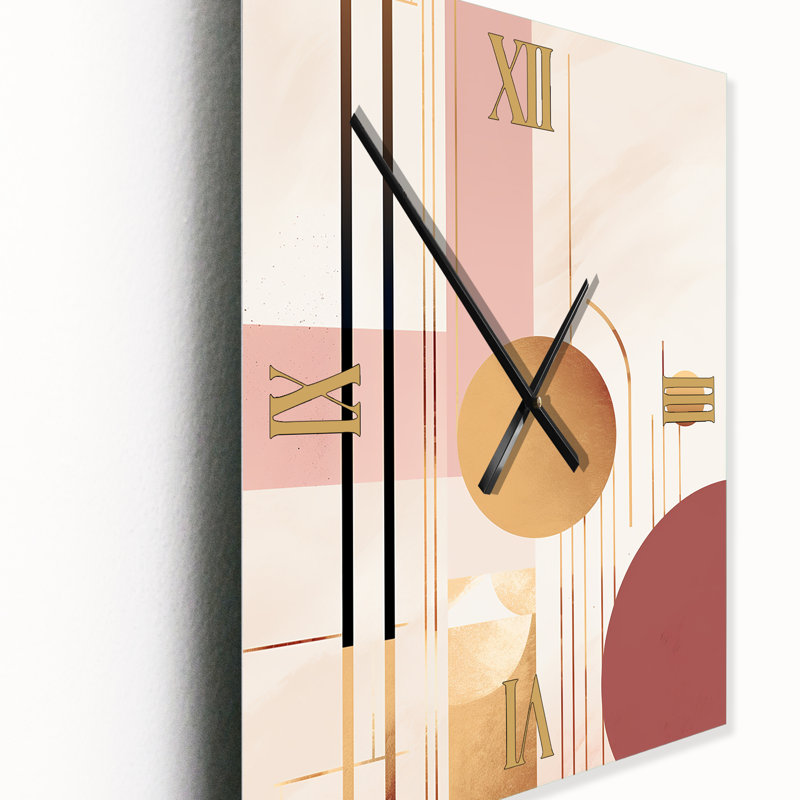 Horloge murale géométrique moderne Art Nouveau Elegance In Retro - rose, H 32 po x l 16 po x P 1 po