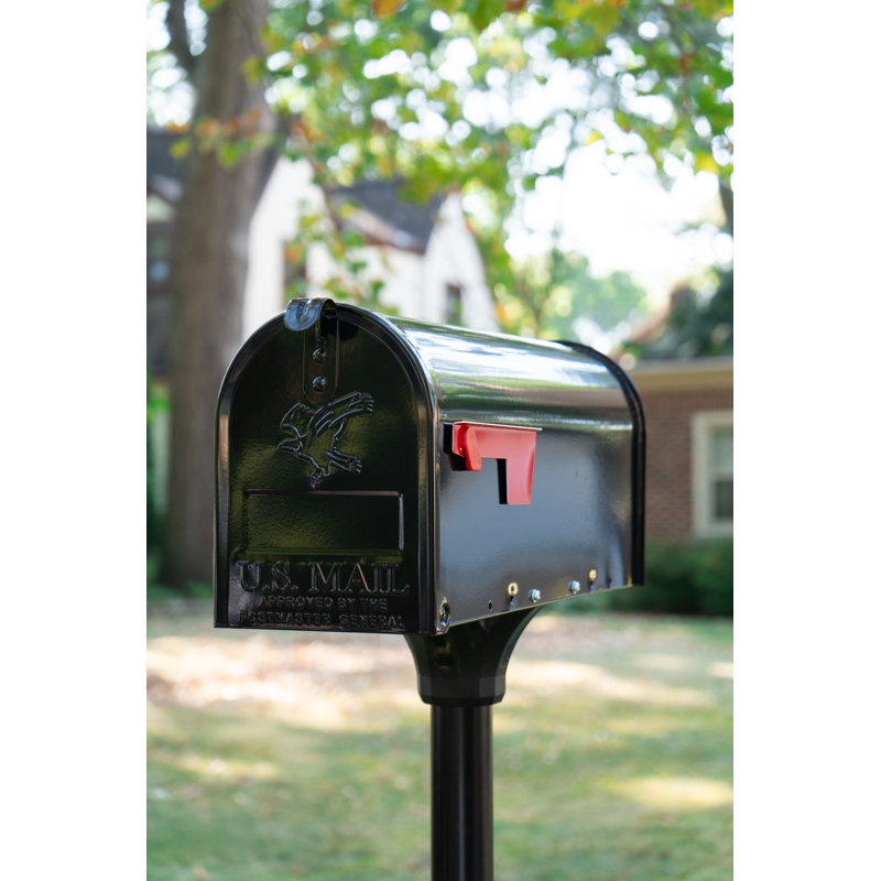 Elite Steel Post Mounted Mailbox, Black