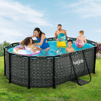 Funsicle 9'10" Oasis Designer Oval Above Ground Pool w/ Pump, Dark Herringbone
