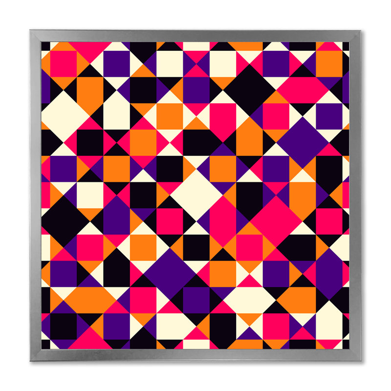 Géométrie noire et rouge et mauve - Impression sur toile, H 16 po x l 16 po, Cadre photo argenté