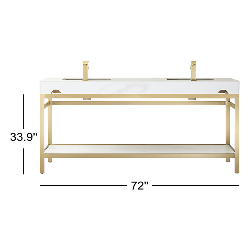 Funes 72'' Double Bathroom Vanity with Stone Top, Snow Mountain White, Matte Black, Matte Black