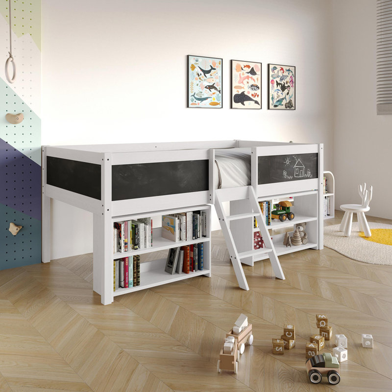 TWIN SIZE WOODEN LOFT BED IN WHITE, White