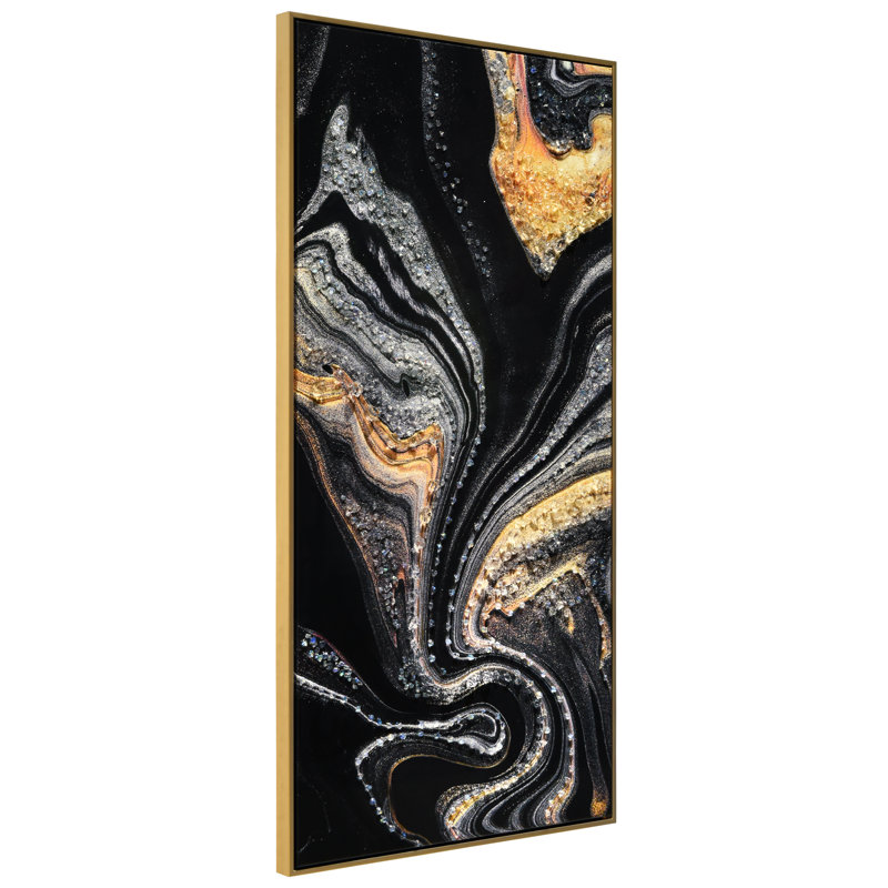Golden Veins III Crystallus Epoxy Coated Wrapped Framed Glossy Abstract Canvas Wall Art