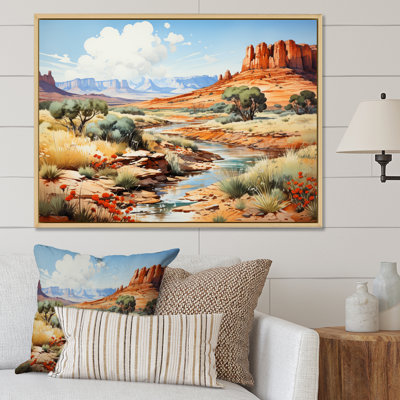 «Green Beige Mountains Desert Oasis I», reproduction d'art sur toile