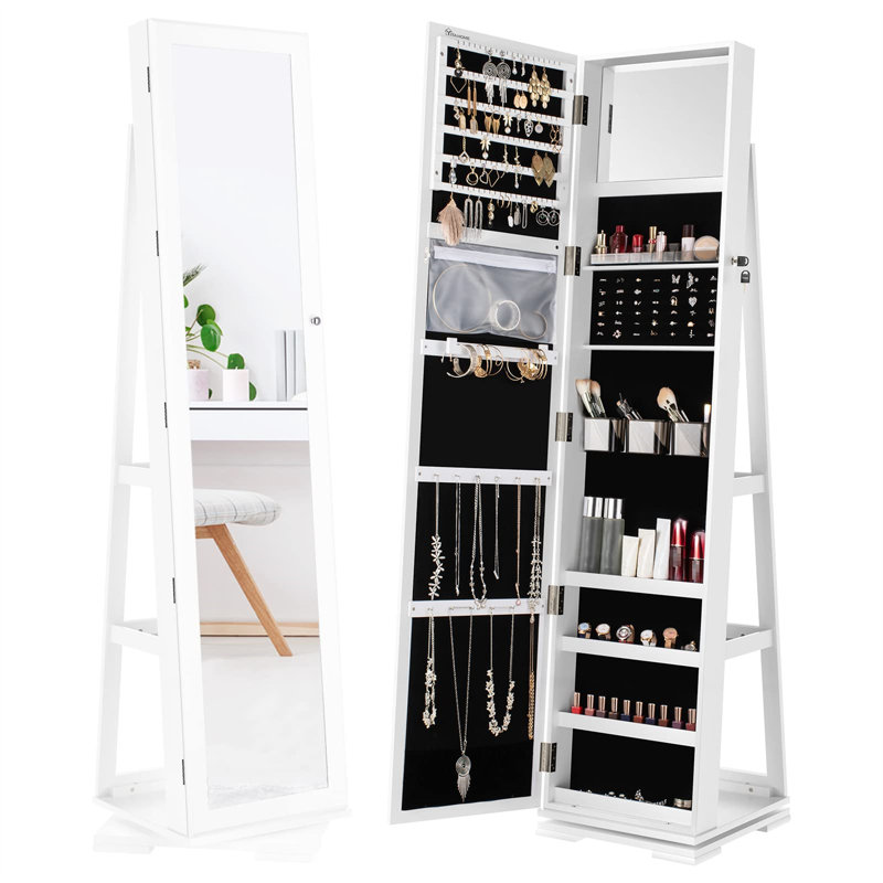 Modern Rotatable Jewellery Armoire With Full-Length Mirror And Secret Compartment