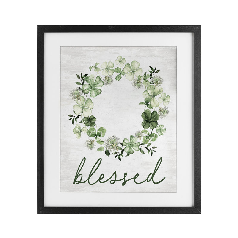 «Blessed with Spring Clover Wreath», reproduction imprimée encadrée sous verre, H 16 po x l 13 po, Noir