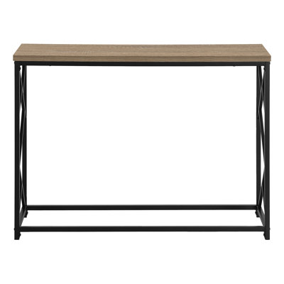 Modern Console In Taupe - Metal Base And Display Surface Bedroom Accent Table With Brown Laminate Stylish Black Frame For Decor