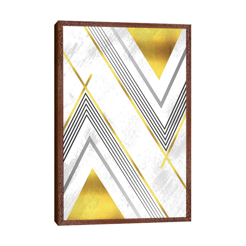 Geometric Art No. 5 Gold by Melanie Viola - Print on Canvas, 152.4cm H x 101.6cm W x 3.81cm D, Classic Brown Wood Framed