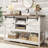 Farmhouse Entryway Table With Adjustable Shelf And Sliding Barn Doors, Hallway Table With Bottom Open Shelf, Behind Couch Table Console Table For Entrance, Living Room, Foyer, Rustic White