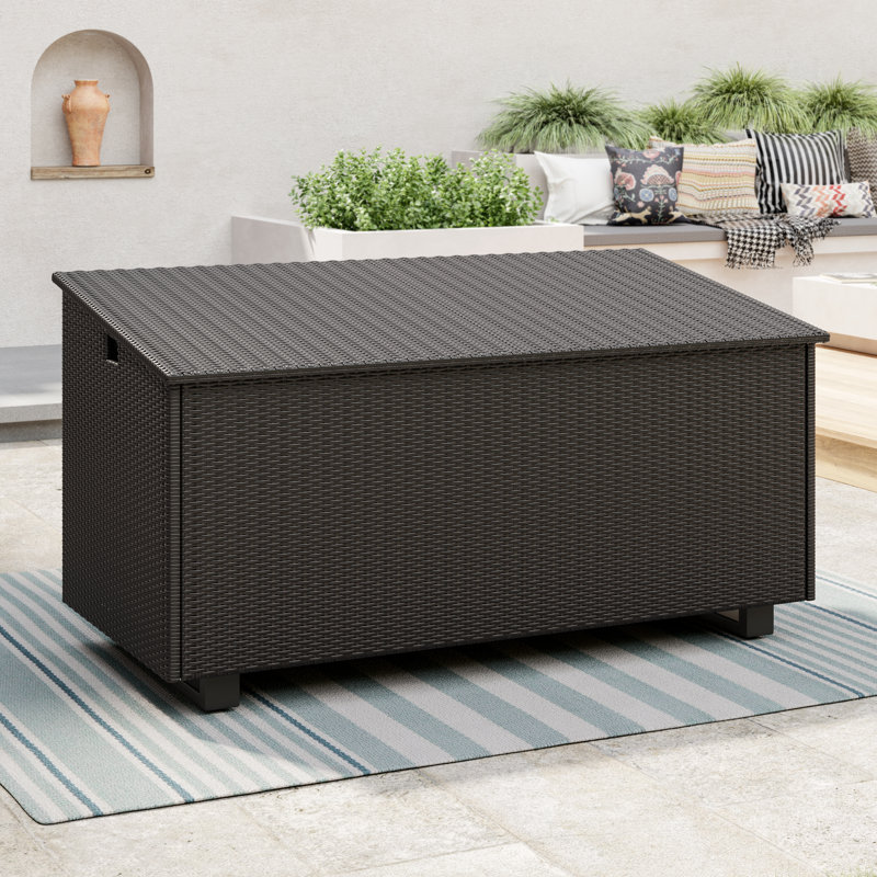 Kristiana 204 Gallon Water Resistant Wicker / Rattan Outdoor Deck Box with Metal Sled Base, Brown