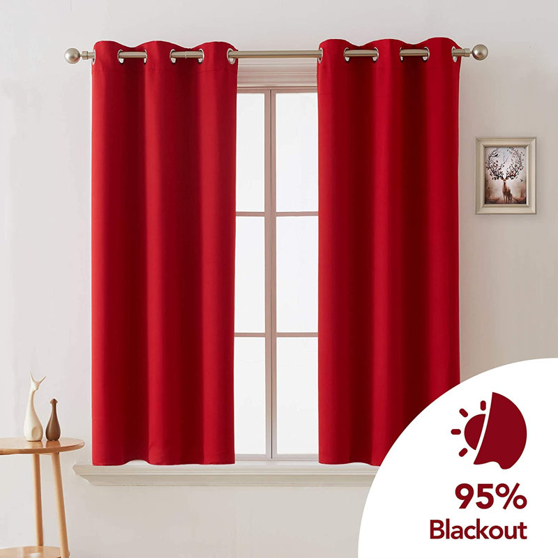 Frome Room Darkening Curtain Pair, 38" W x 63" L, Red