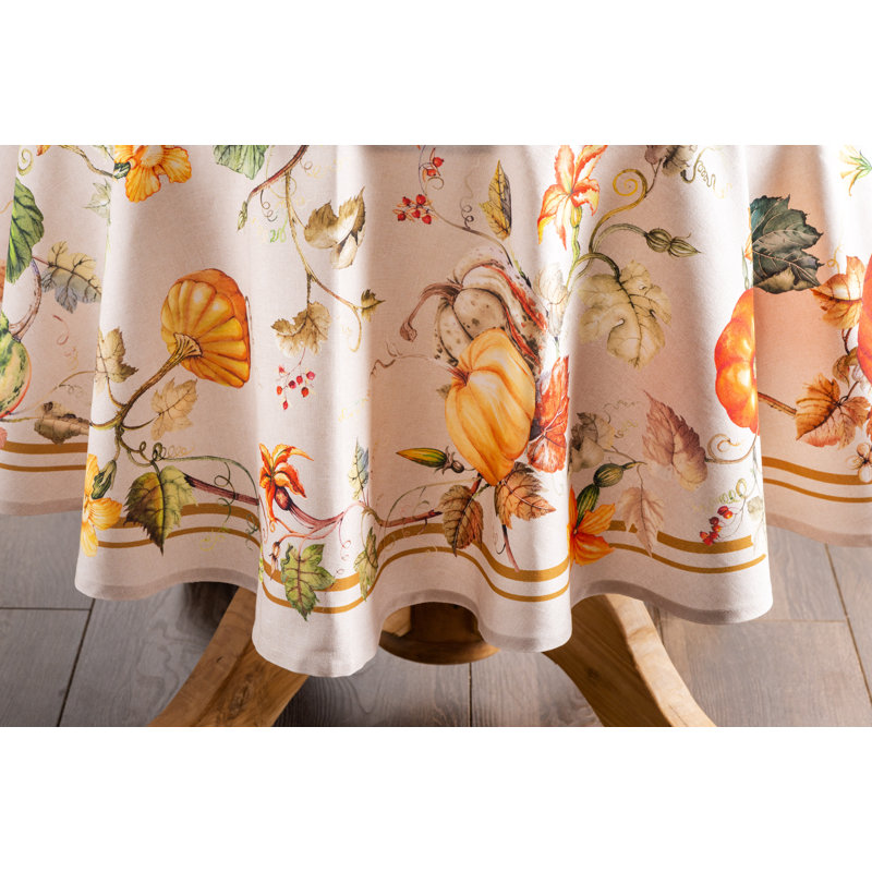 Floral 100% Cotton Round Thanksgiving Tablecloth, 69" x 69"