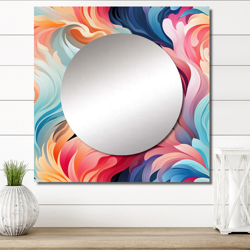 Rose et bleu tourbillons électriques infusent I - miroir carré moderne pour décoration murale, 23 po x 23 po