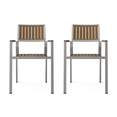 Chaise de patio arrière 2 - Aluminium, faux bois, siège stable de 2 chaises en aluminium