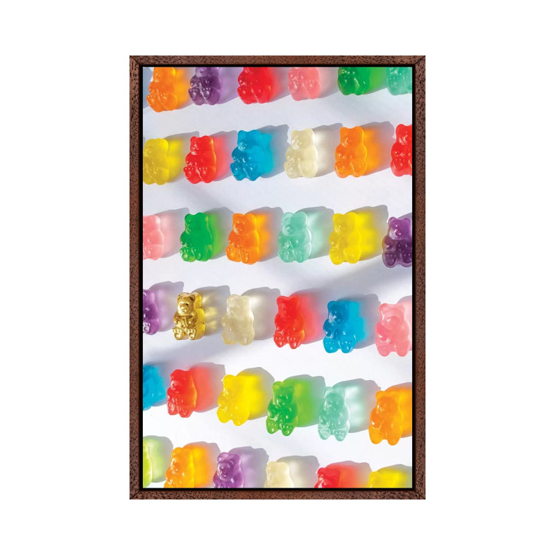 Stained Glass Gummies by Erin Summer - Print on Canvas, 66.04cm H x 45.72cm W x 3.81cm D, Classic Brown Wood Framed