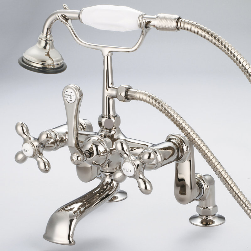 Stonington Deck Tub Filler, Cross Handles, Polished Nickel