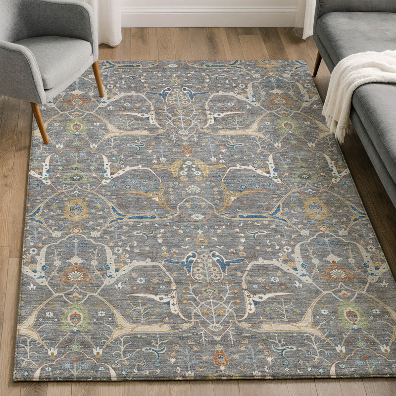 Premium Machine Washable Mayfield AMF2250 Global Rug, Gray, 5' x 7'6"