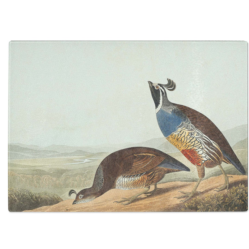 Tempered Glass California Partridge Chopping Board, 39 cm W x 28.5 cm L
