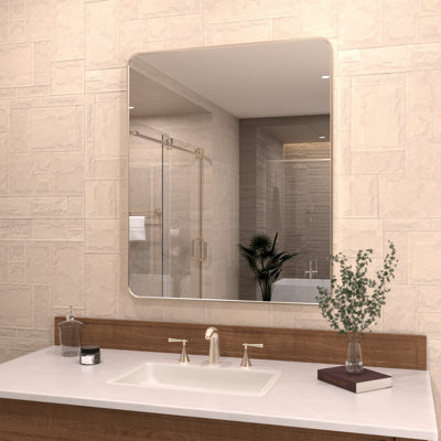 Cosy 30 in. W x 36 in. H Rectangular Modern Framed Wall Bathroom Vanity Mirror in Brushed Nickel