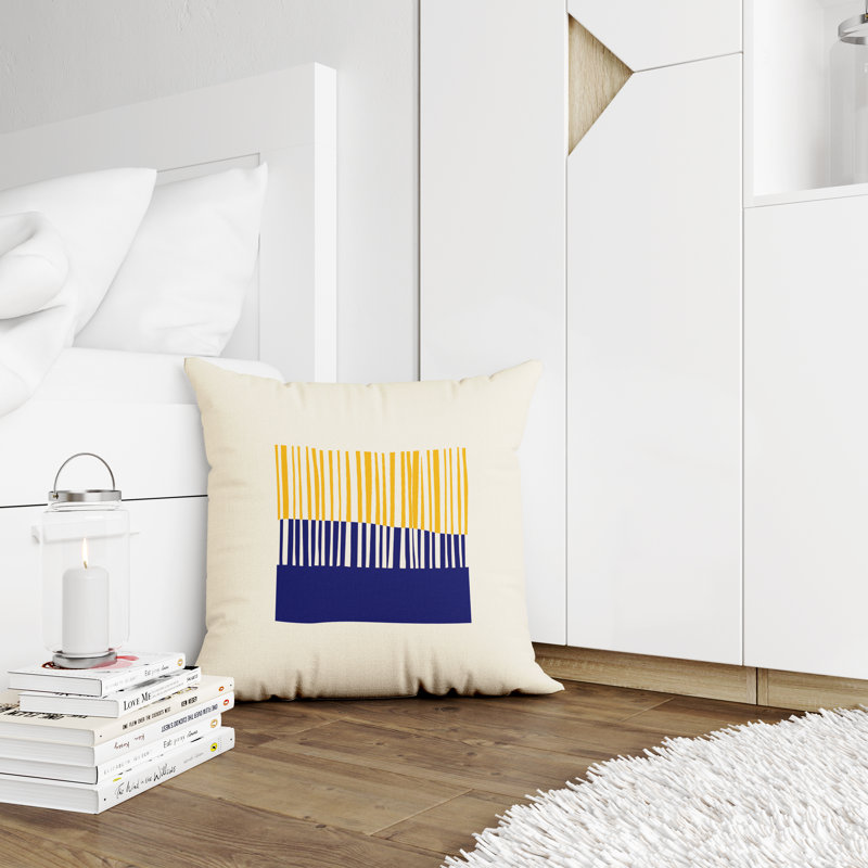 Jeté carré en polyester intérieur / extérieur, L 17 po x H 17 po, Jaune / Bleu Marine