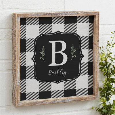 " Black & White Buffalo Check 12" x 12" Whitewashed Barnwood Frame Wall Art " Print