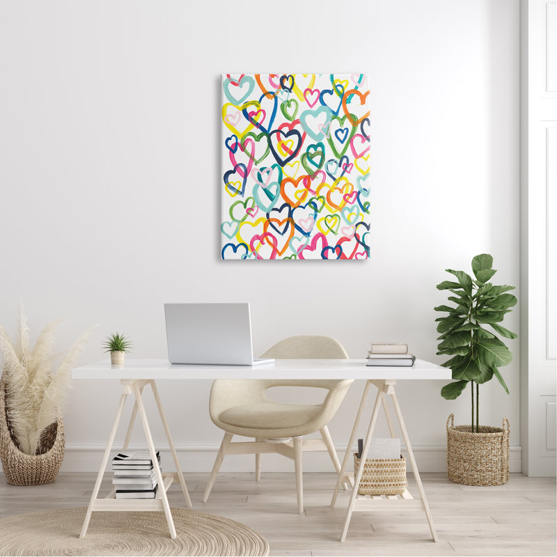 Motif de cœurs vifs et audacieux par Bronwyn Baker - Peinture, H 40 po x l 30 po x P 1,5 po, Toile tendue