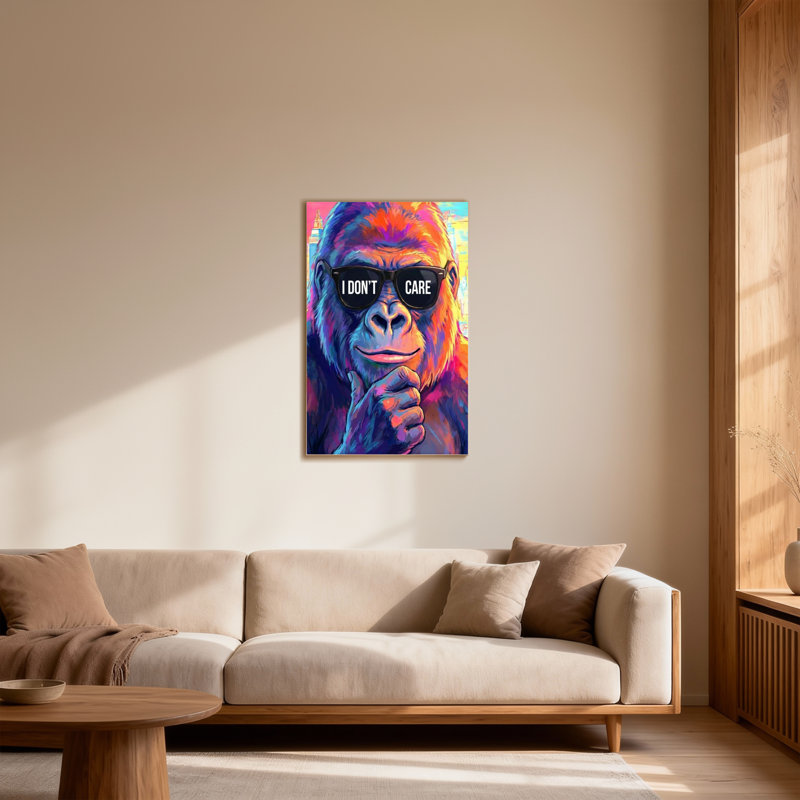Animaux, gorille coloré portant des lunettes de soleil avec texte, H 24 po x l 16 po