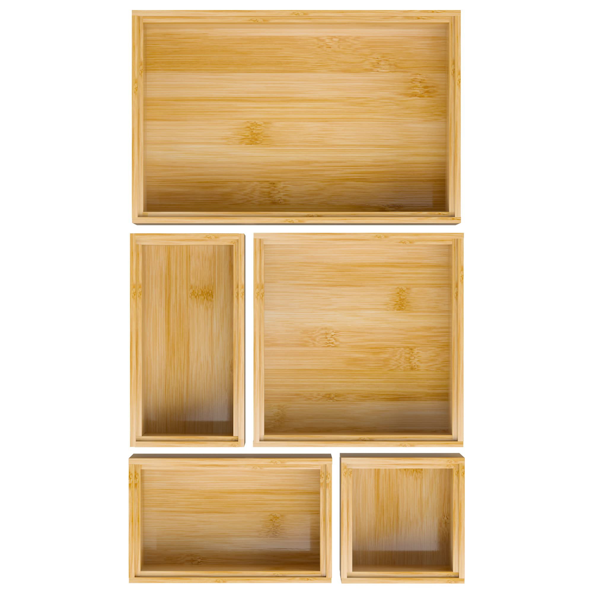 Bamboo Drawer Organizer Storage Box/Bin Set - 5-Piece Multi-use Drawer  Organizer for Kitchen, Bathroom, Office Desk, Makeup, Jewelry