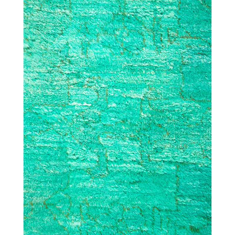 Tapis turquoise en laine noué à la main de conception unique 6 pi 1 po x 10 pi 1 po Vibrance