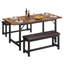 Ensemble de table de salle à manger avec 2 bancs, table de salle à manger rectangulaire en grain de bois industriel avec bancs revêtus de polyuréthane, ensemble de table de salle à manger pour 4 à 6 personnes