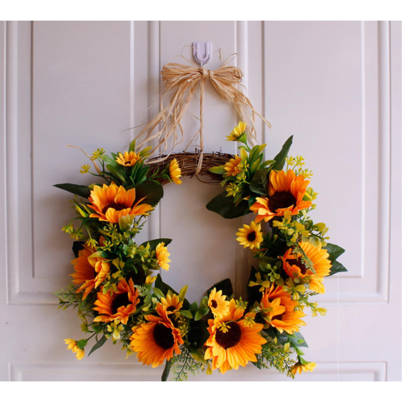 13-inch Artificial Polyester Sunflower Wreath for All Year Round