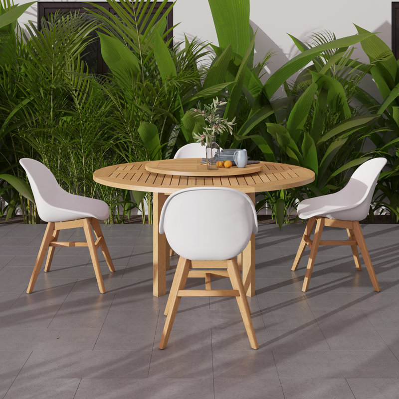 Anautica Round 4 - Person 59'' Teak Finish Outdoor Furniture Dining Set