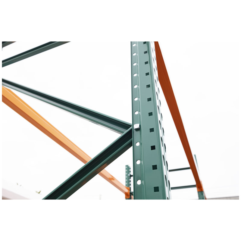 Système de rayonnage à palettes robuste, support de rangement industriel à 6 sections, étagère en acier Q235 pour l'organisation de l'entrepôt (vert / orange)