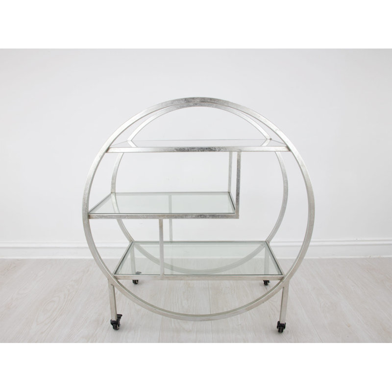 Milo Round Bar Cart, Silver Leaf